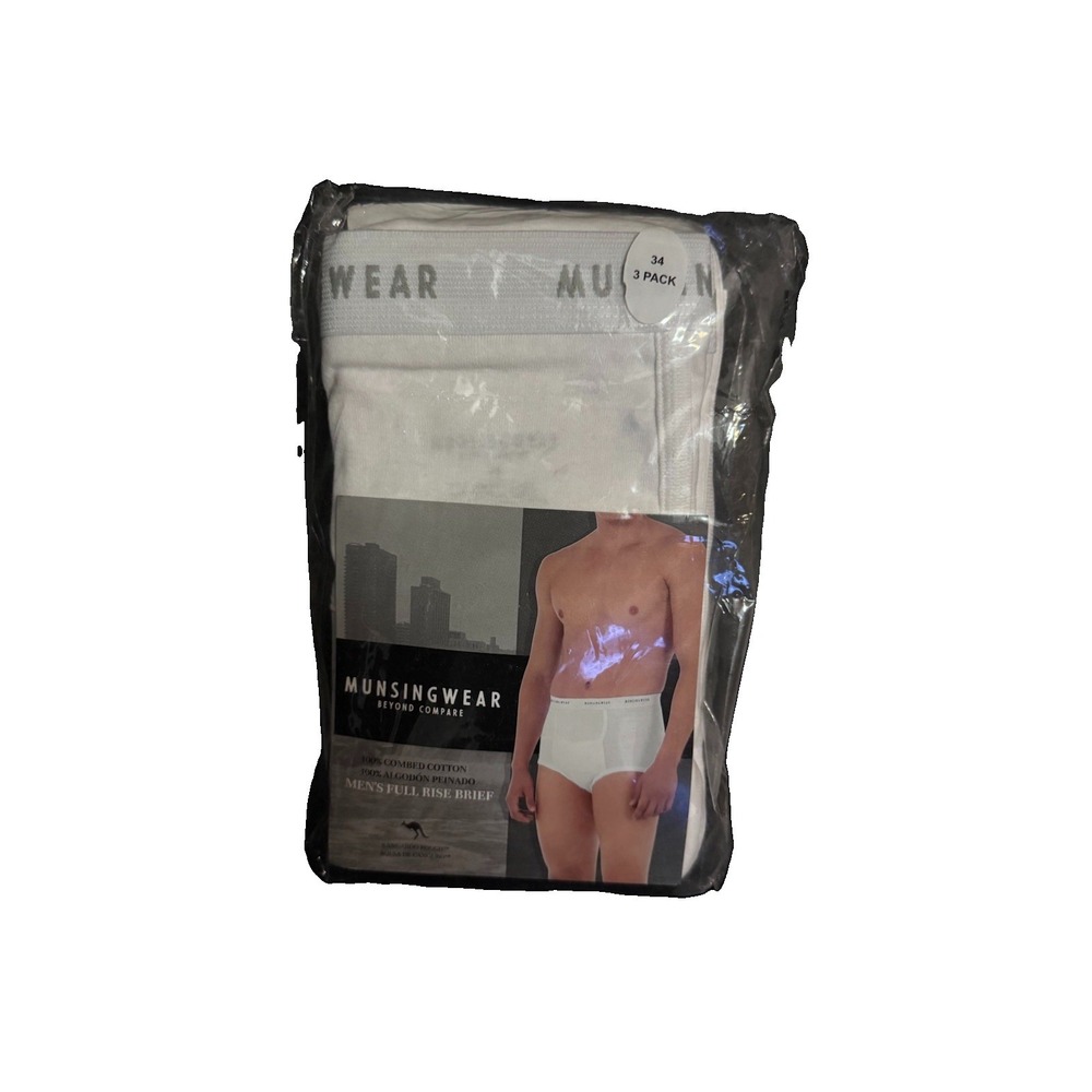 Munsingwear Mens Full Rise Brief 3 Pack White Kangaroo Pouch Size 34 NFMW21-3